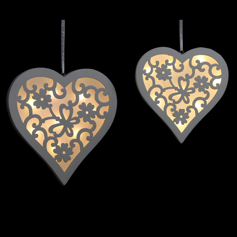 Подвесные украшения со светодиодной подсветкой "Сердечки с узорами", 2шт