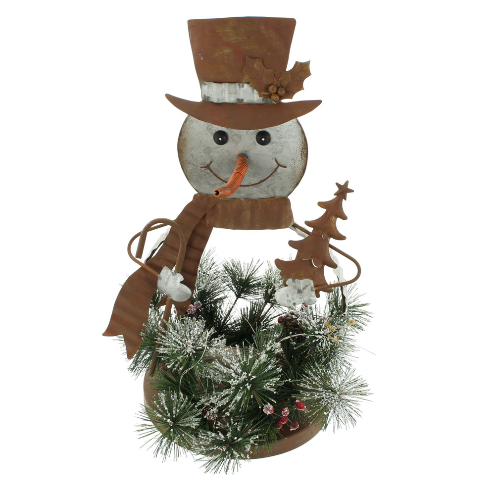 Декоративная фигура с подсветкой "Снеговик с еловой композицией" [06568], 