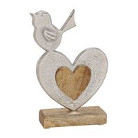 Декоративная фигура "Сердце с птичкой, серебро" [08344], 